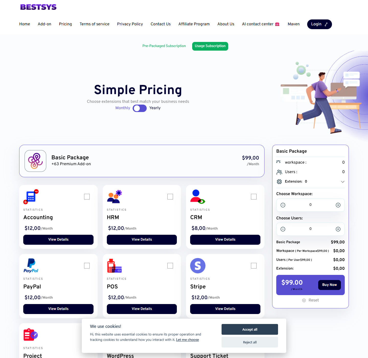 Bestsys pricing page with platform plans