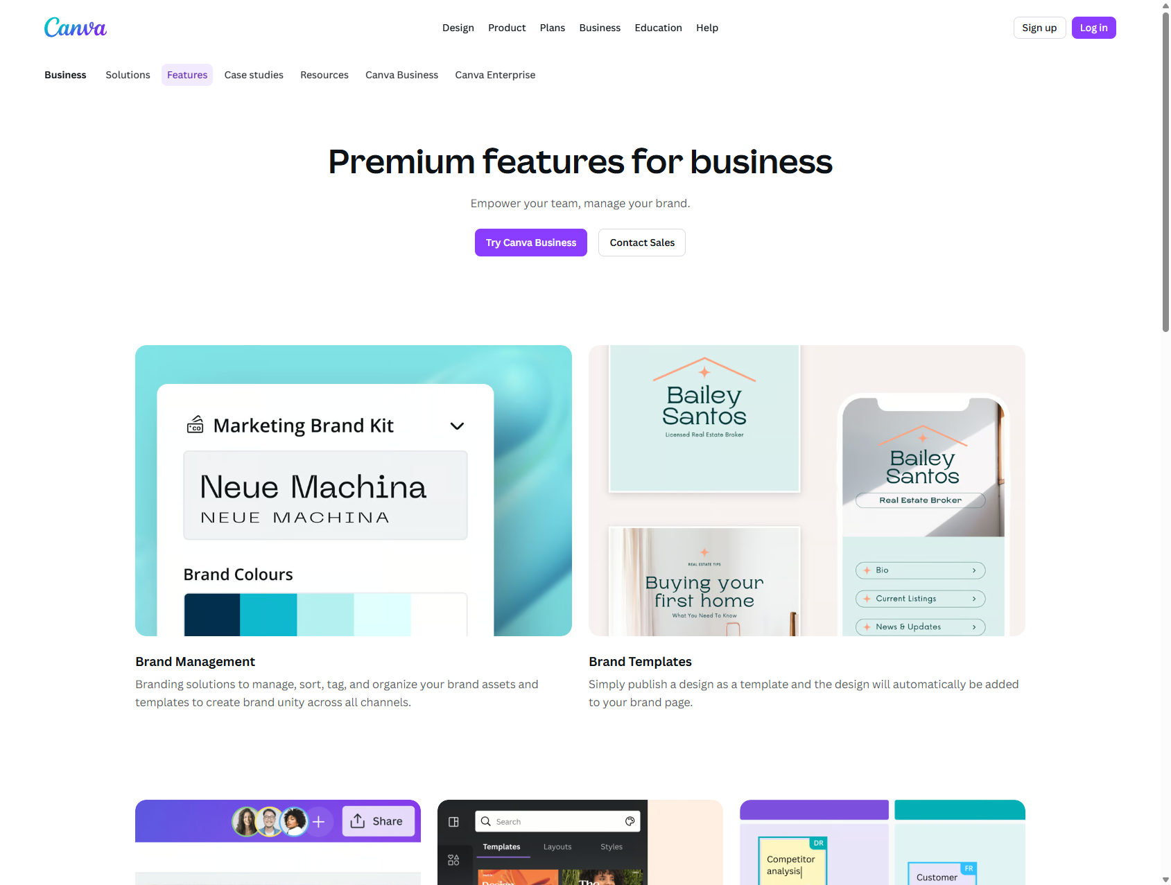 Canva Business with brand kits, templates, and team controls