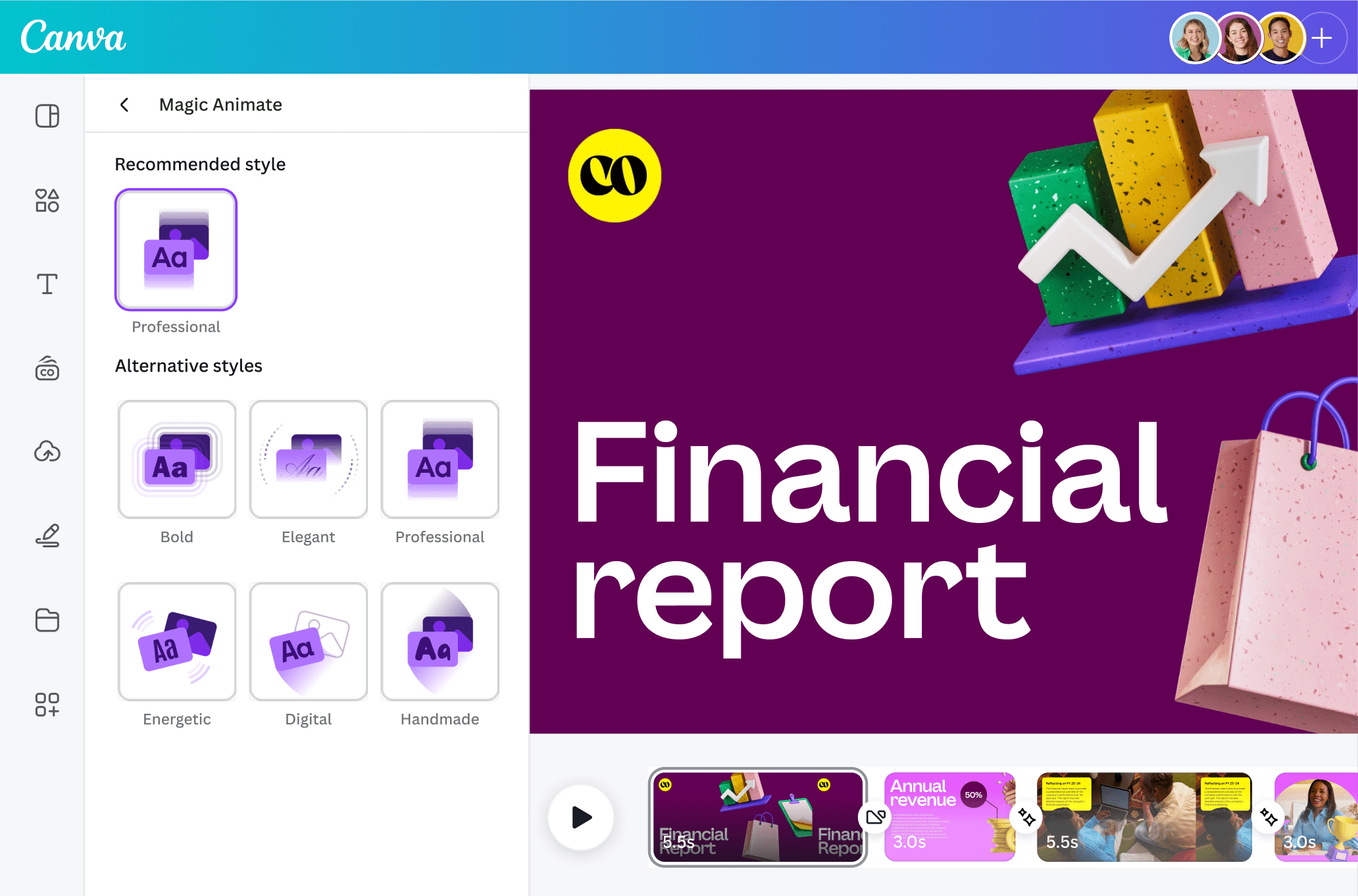 Canva editor with a live layout and editing controls