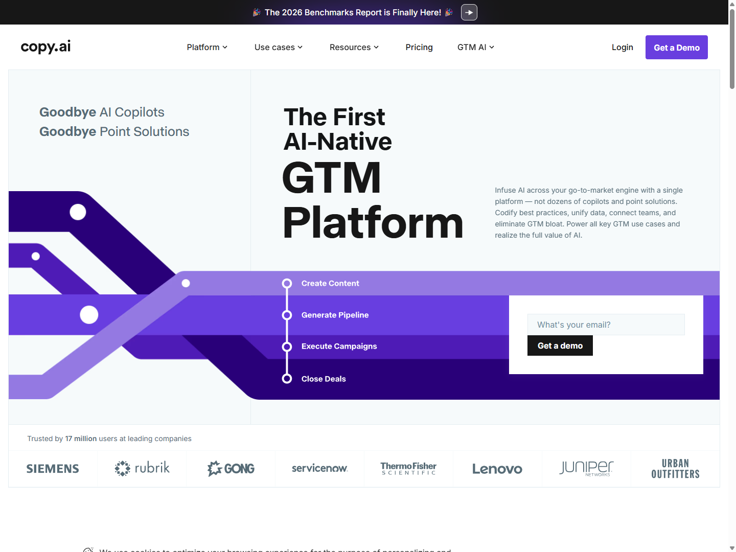 Copy.ai homepage positioned as a GTM platform