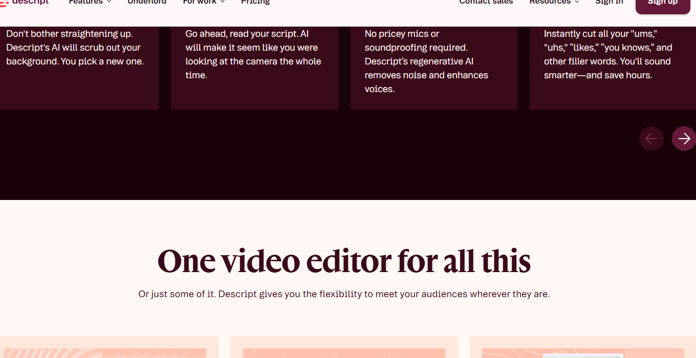 Descript section showing editor and AI features