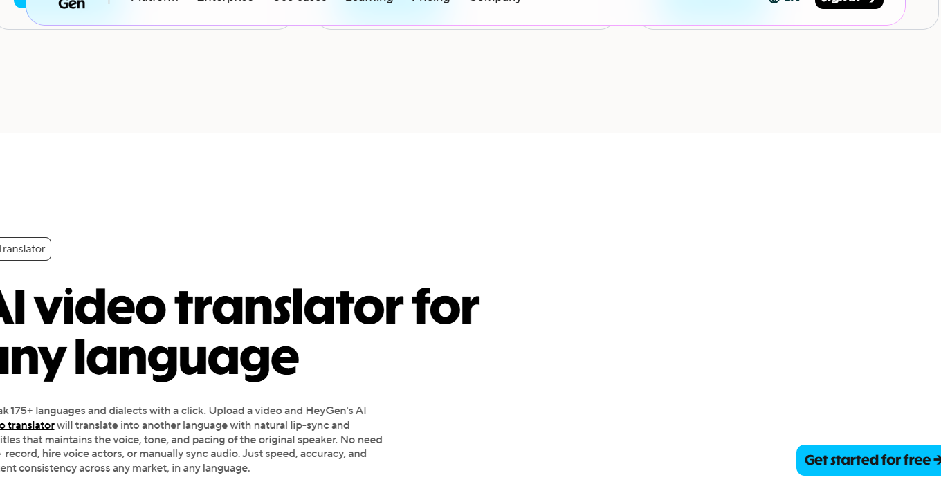 Экран HeyGen с блоком Video Translate