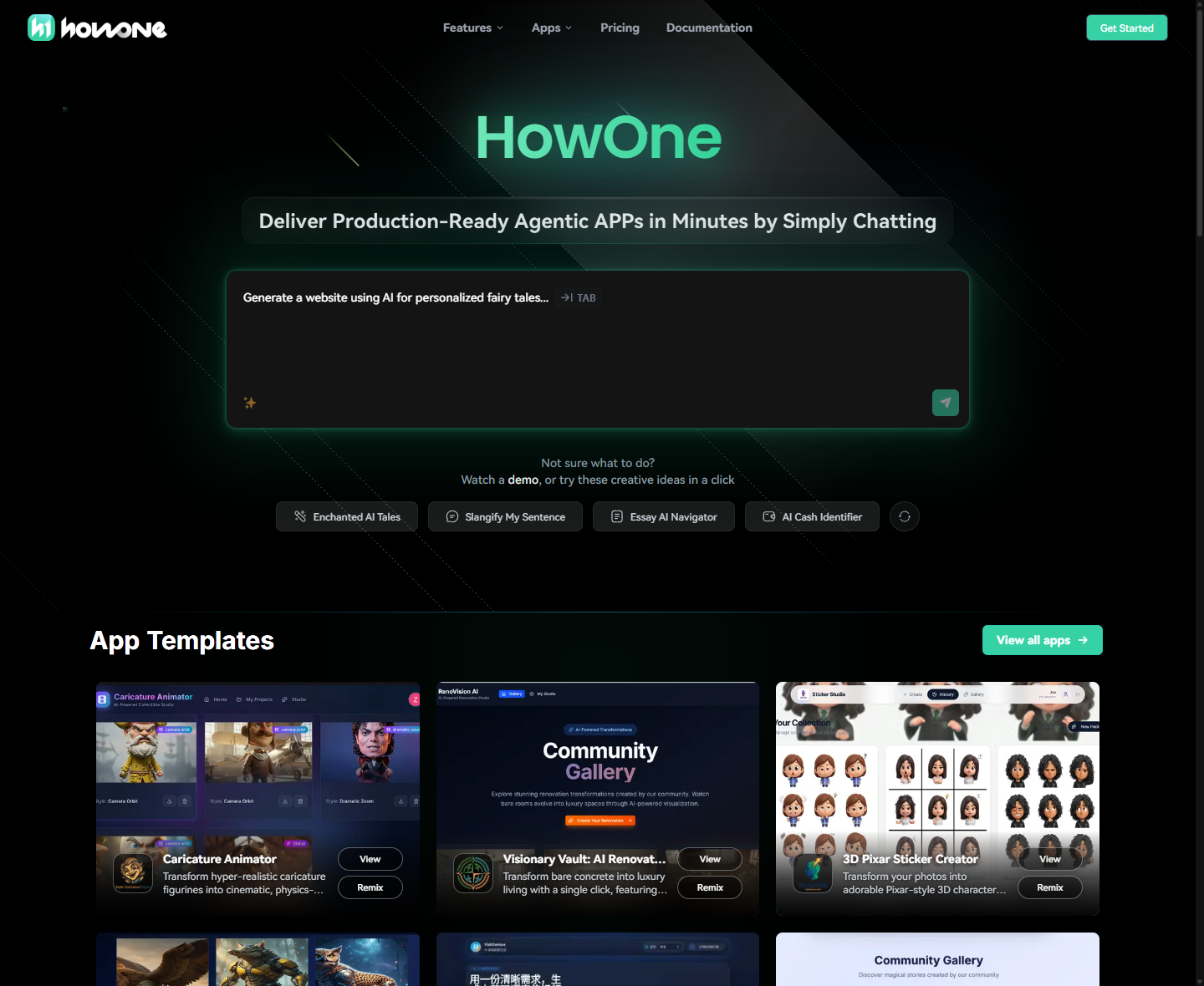 Главный экран HowOne с оффером про production-ready agentic apps
