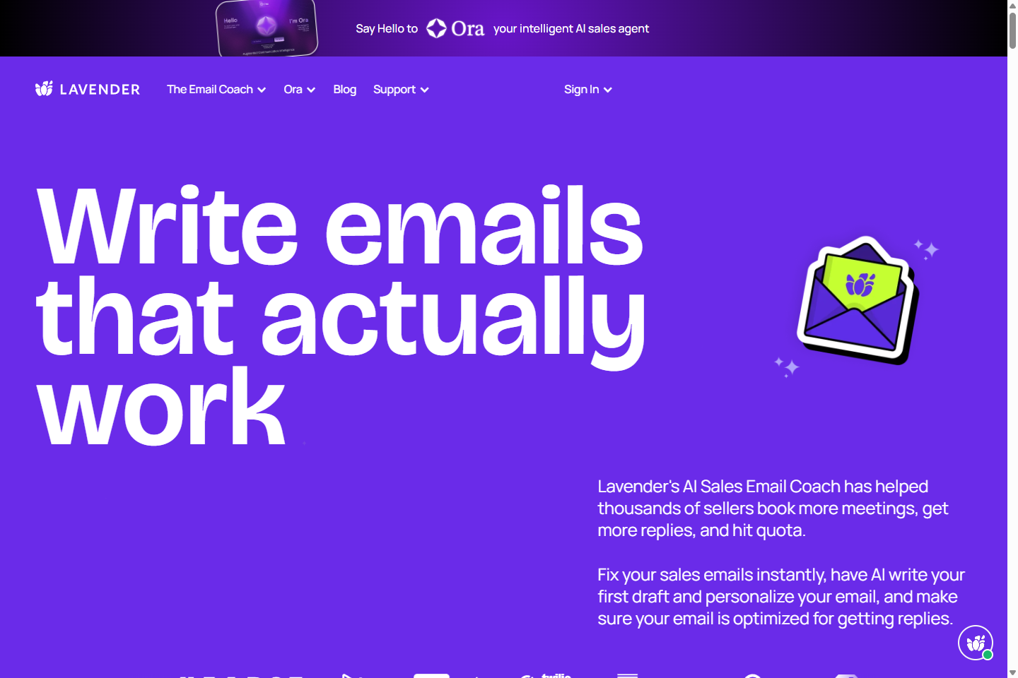 Страница Lavender Coach Overview с AI Sales Email Coach positioning