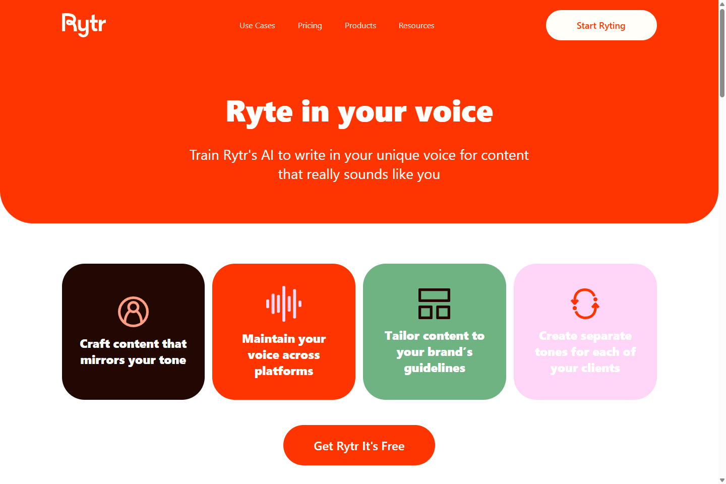 Rytr My Voice page for tone matching