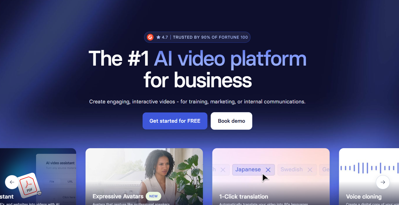 Экран Synthesia с основными сценариями AI video platform